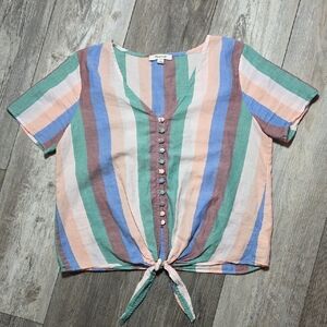 Madewell | Novel Tie-Front 100% Cotton, Button Top in Flagstaff Stripe Retro